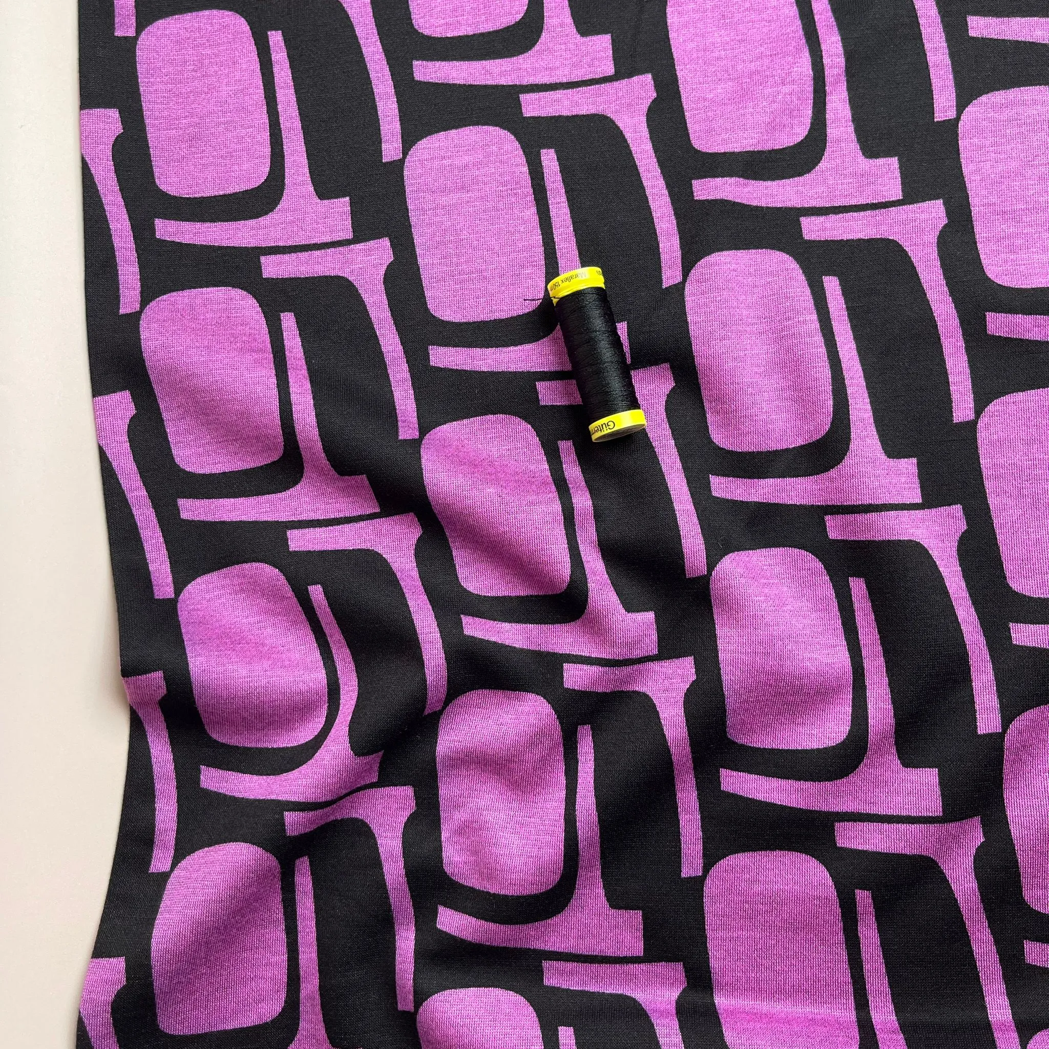 Abstract Shapes in Cyclamen Soft Ponte Interlock Jersey Fabric