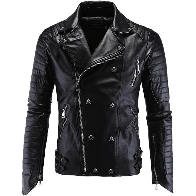 AKSR New Men's Leather Jacket Lapel Multi-Zipper Punk Style Casual Slim Coat Motorcycle Leather Faux Fur PU Jacket Hot M-5XL