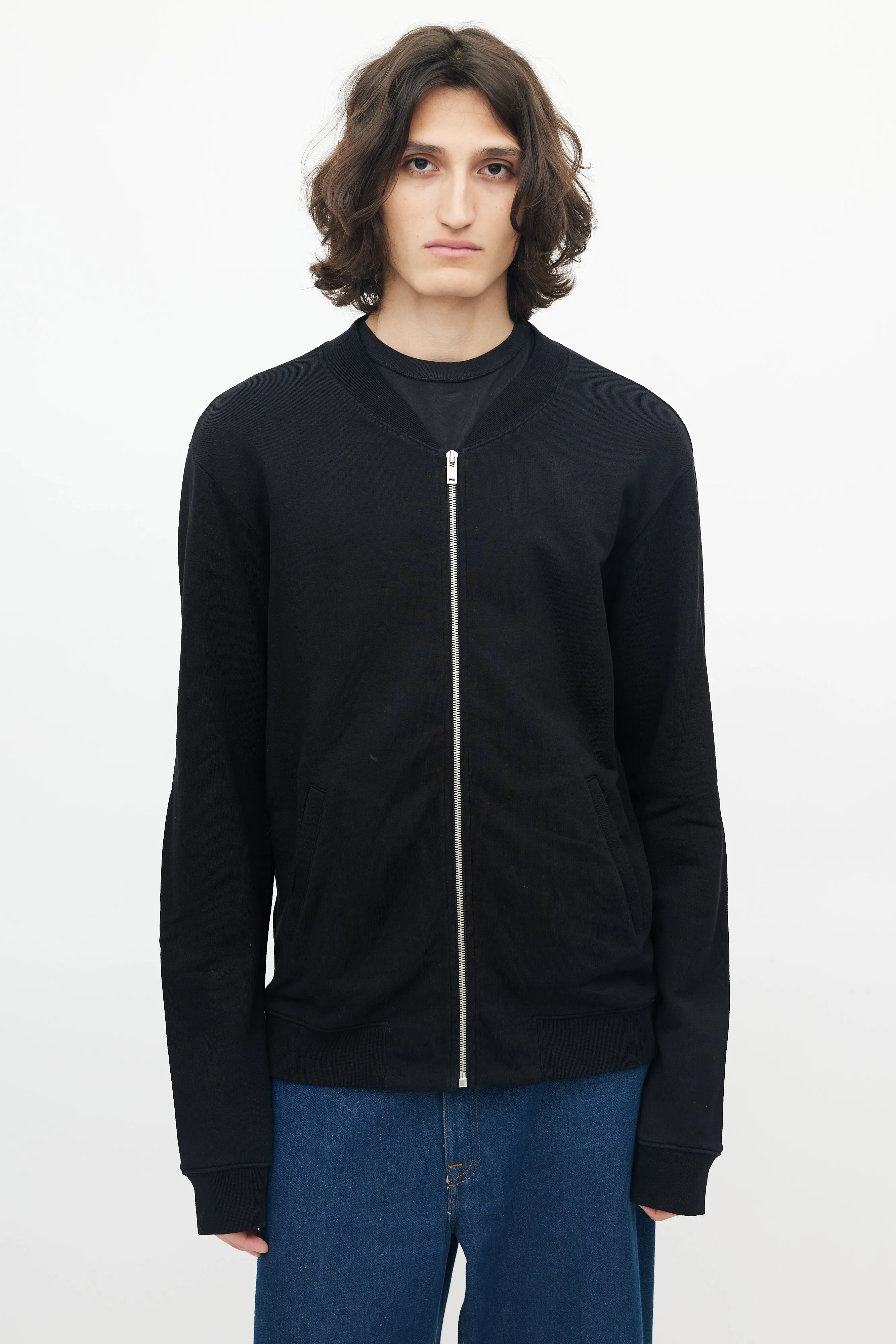 Black Cotton Elbow Patch Zip Up Sweater