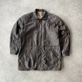 Burberry’s 1990s heavyweight nova check leather jacket (XL)