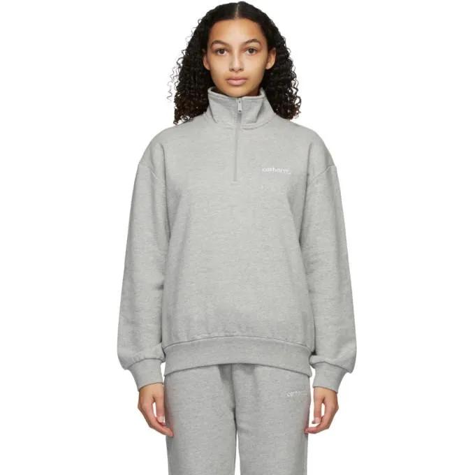 Carhartt Work In Progress Grey Typeface Highneck Zip-Up Sweatshirt