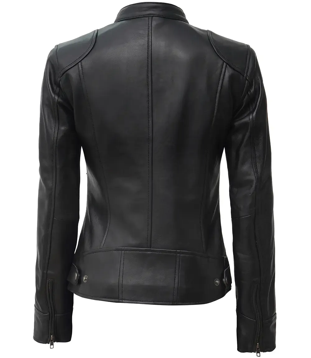 Dodge Women's Black Lambskin Leather Motorcycle Jacket