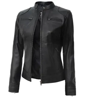 Dodge Women's Black Lambskin Leather Motorcycle Jacket