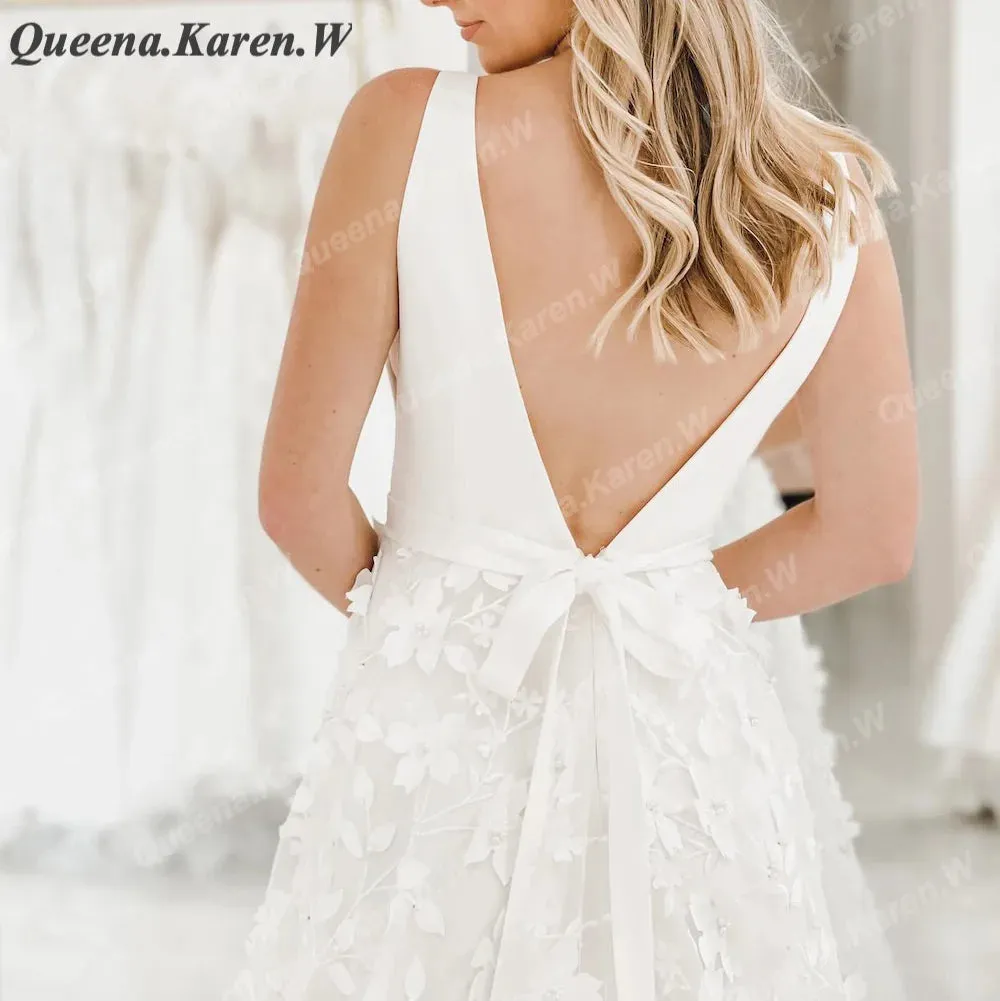 Elegant Boho Wedding Dress V Neck lace applique bride dress robe de mariee A line Wedding Bridal Gown