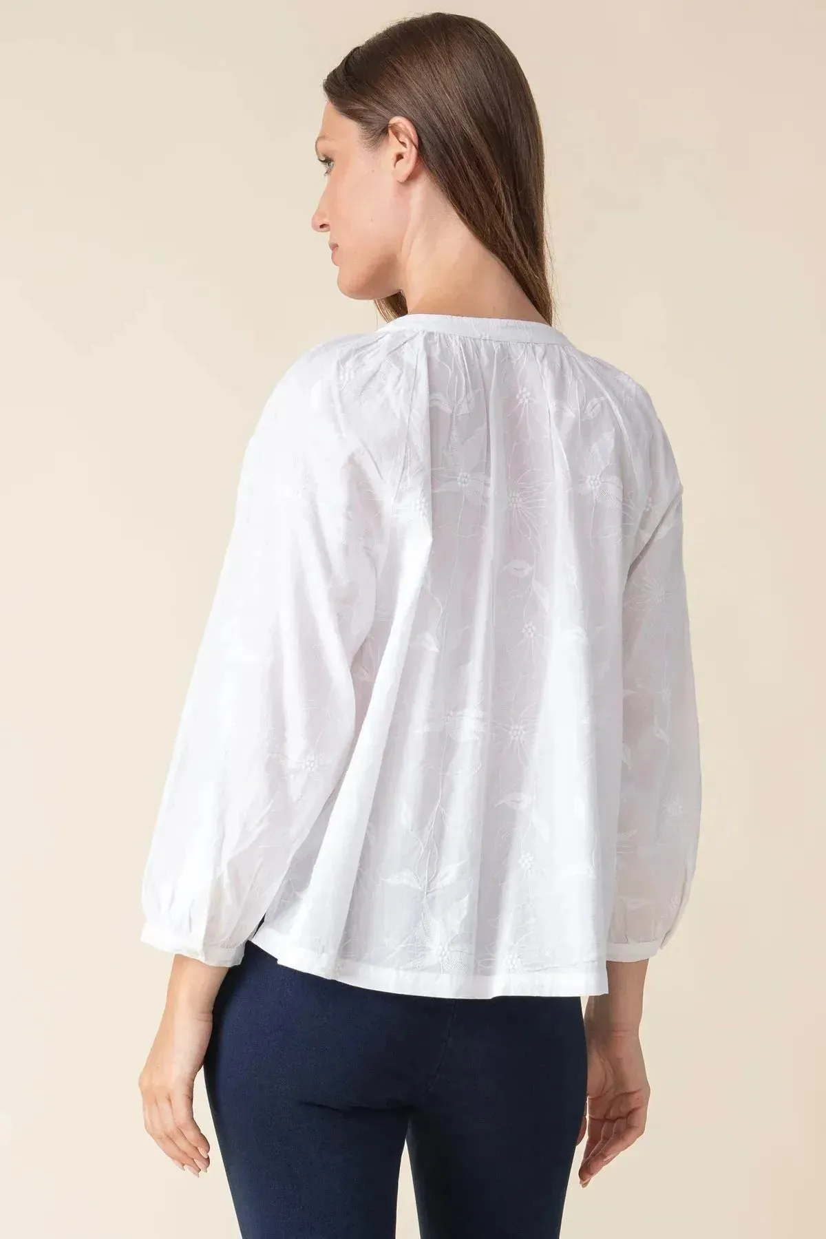 Floral Embroidered Romance Shirt in Classic White  by Habitat Clothing