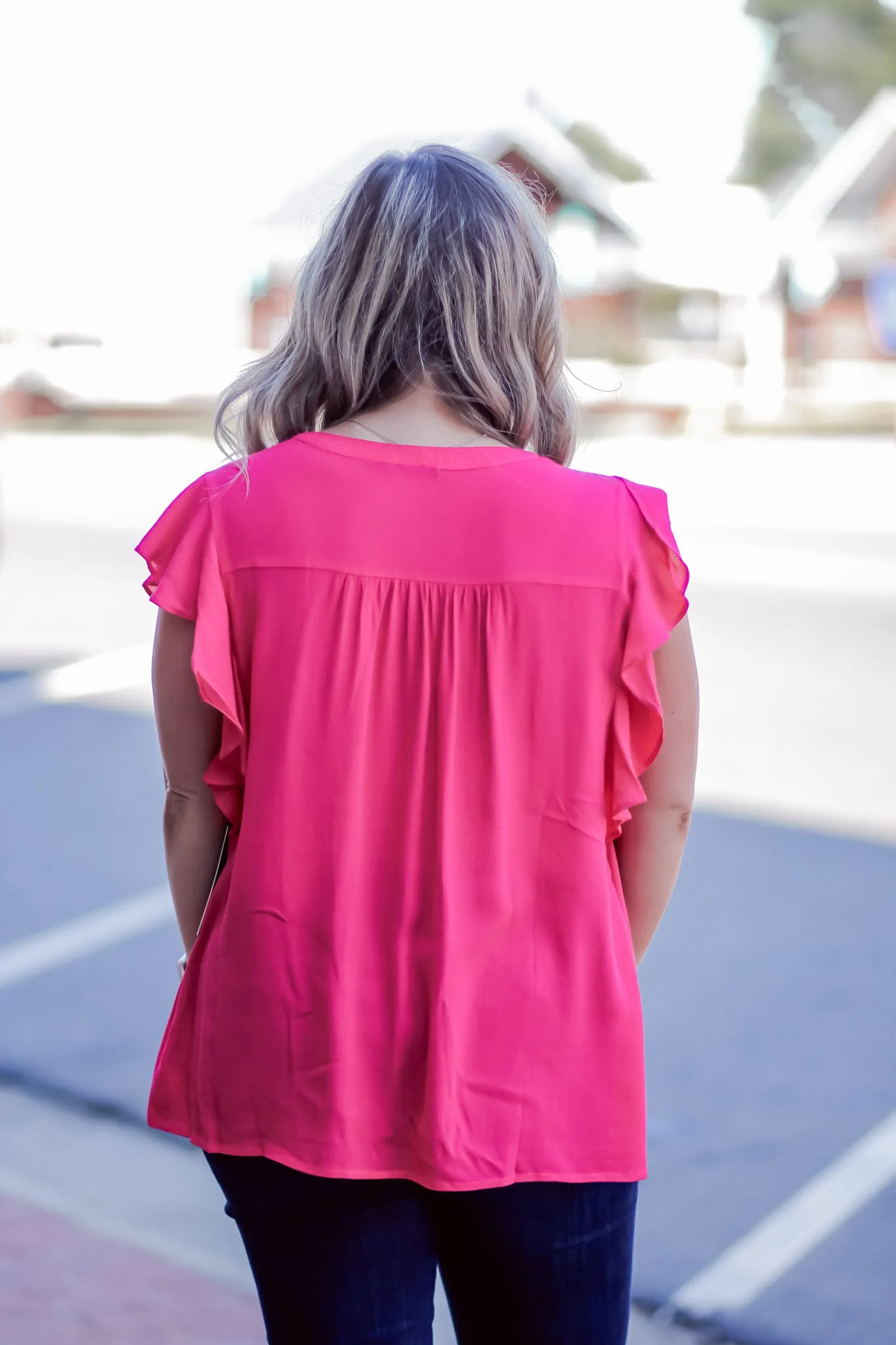 Fuchsia Ruffle Detail Woven Blouse
