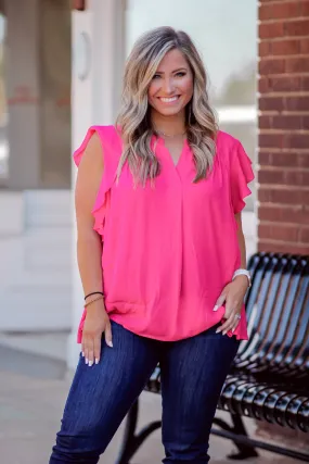 Fuchsia Ruffle Detail Woven Blouse
