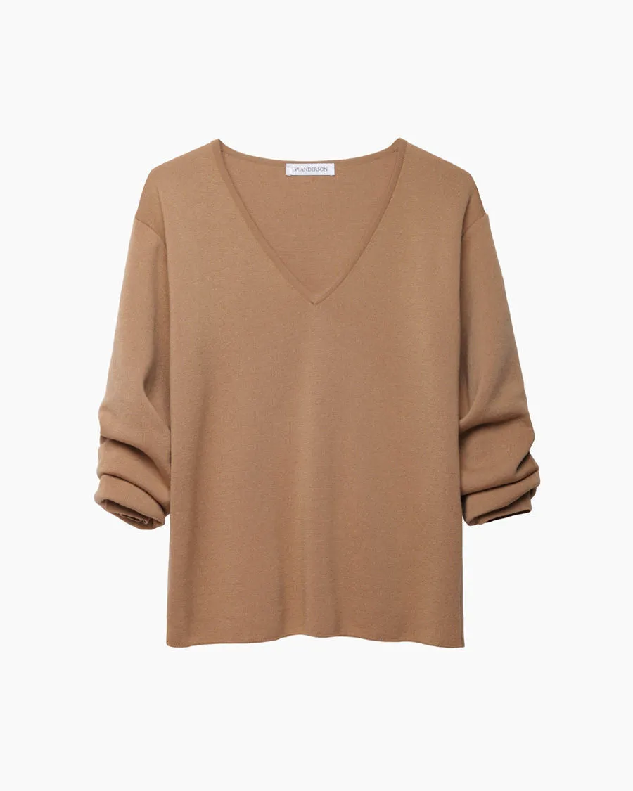 Gathered Sleeve V-Neck