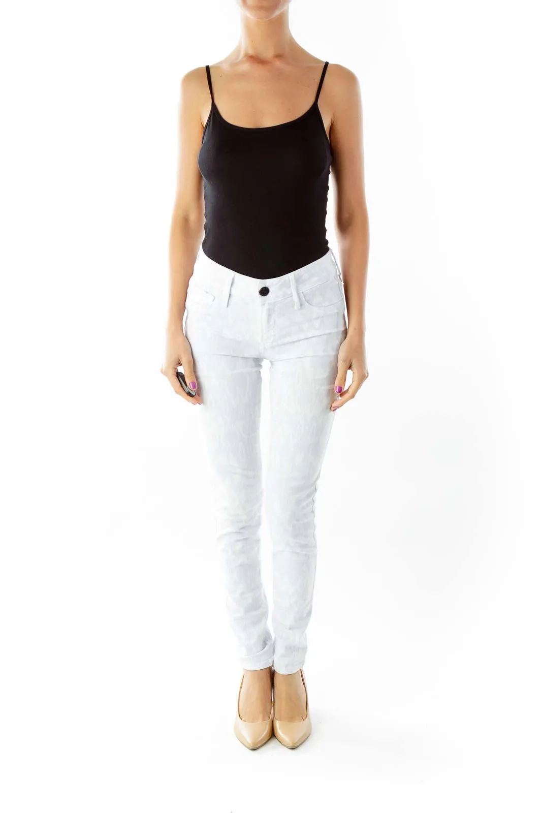 Gray Cream Print Skinny Jeans