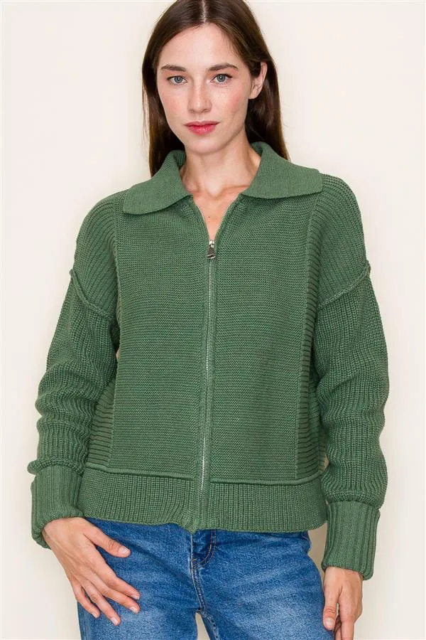 Green Zip Sweater Jacket - FINAL SALE