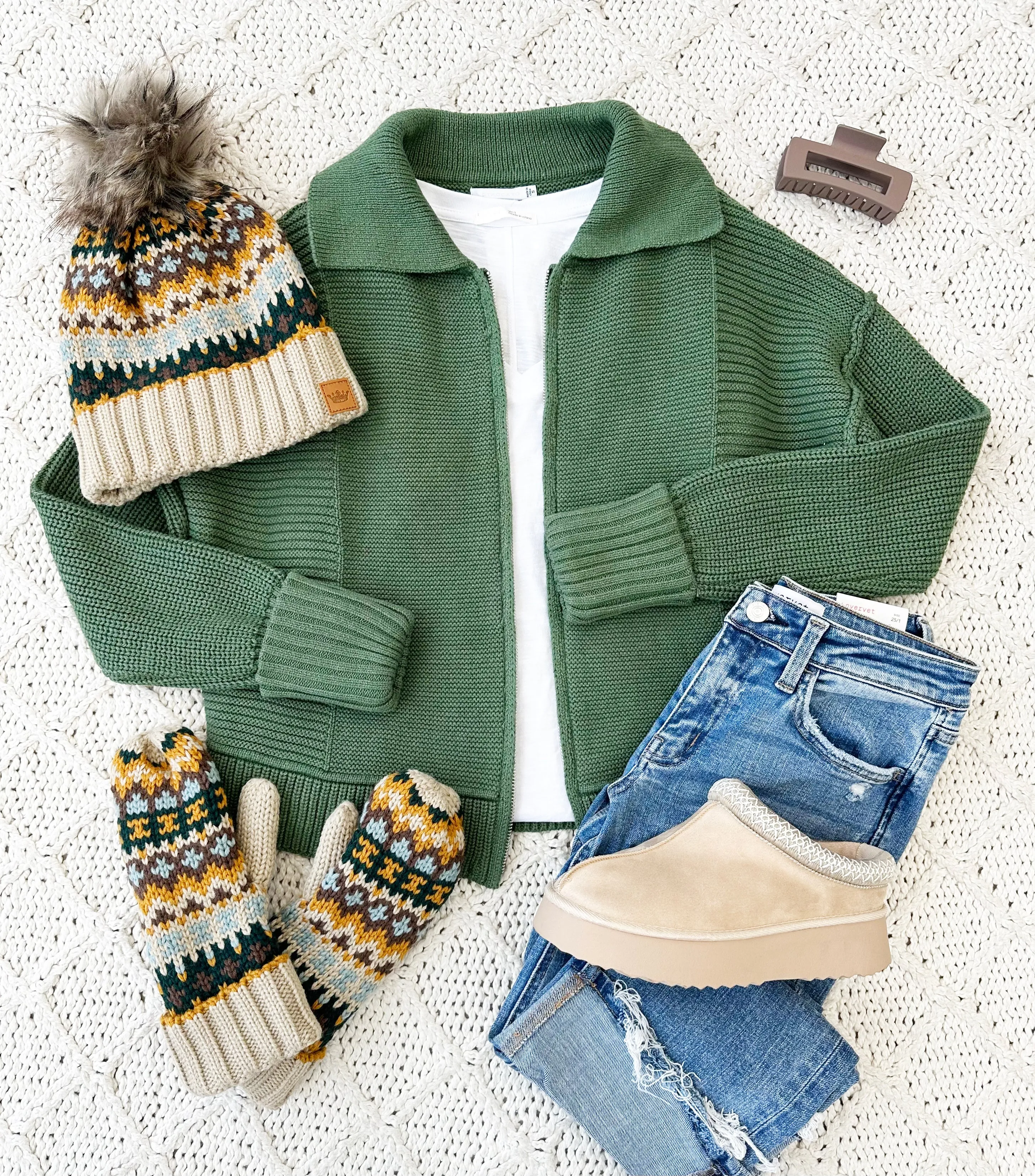 Green Zip Sweater Jacket - FINAL SALE
