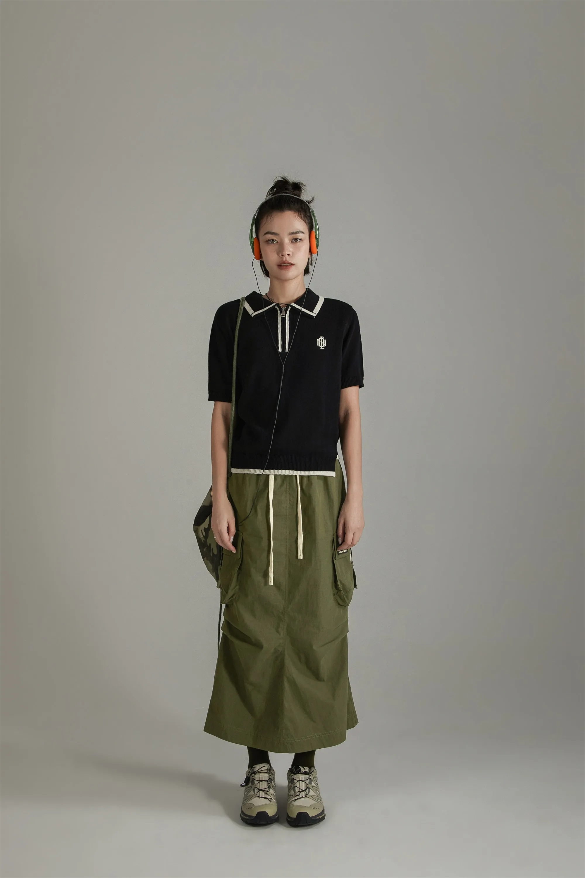 Half Zip Up Varisty Knit Sweater