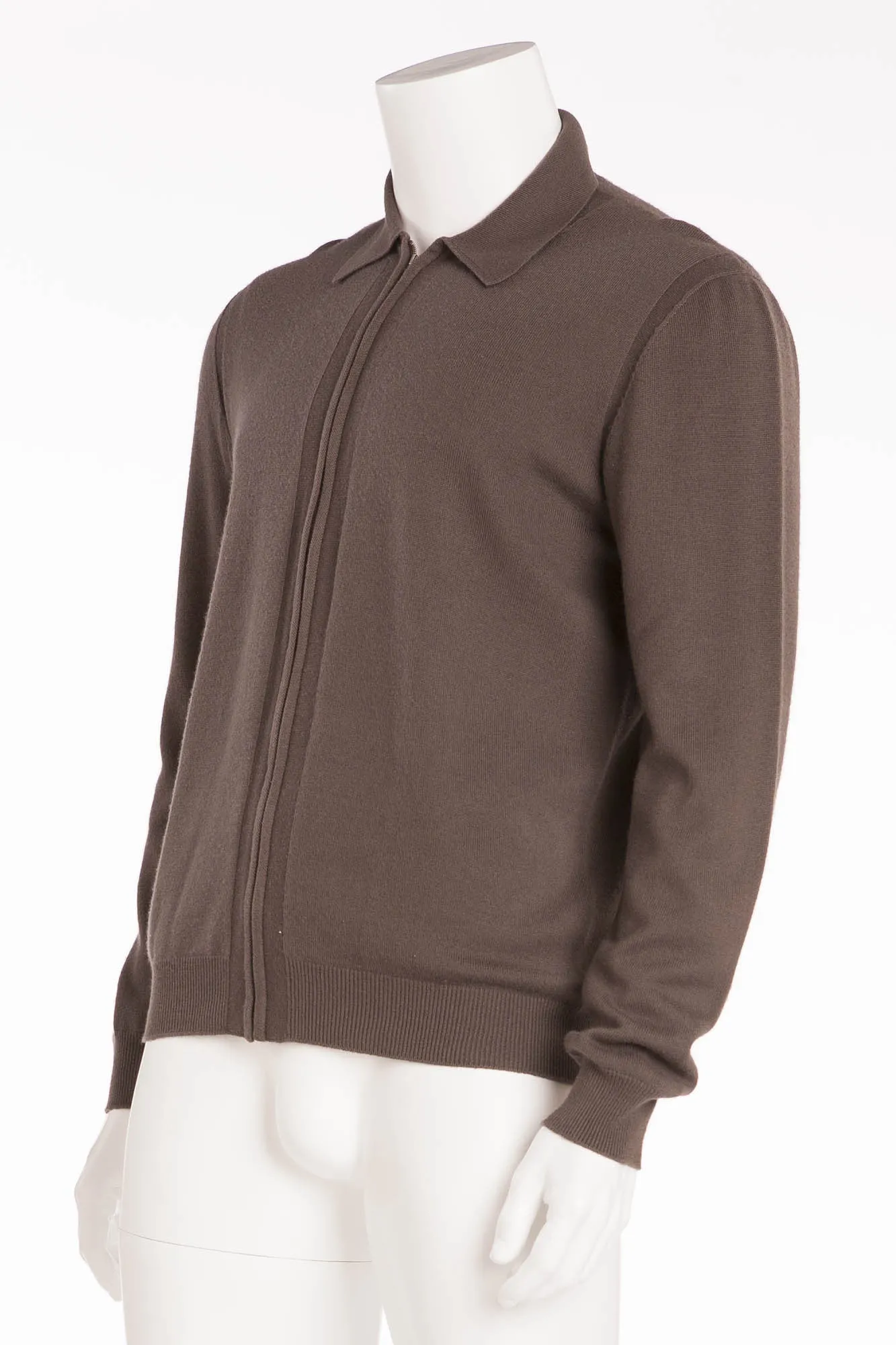 Hermes - Dark Olive Green Zip Up Sweater - XL