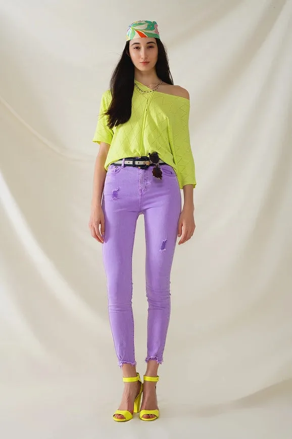 High Waisted Super Skinny Jeans in Purple
