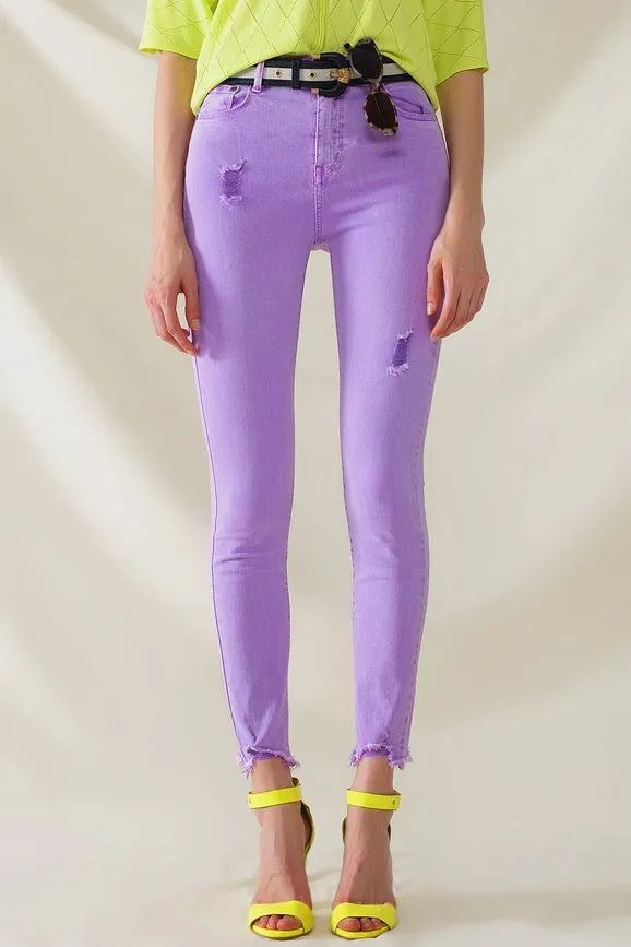 High Waisted Super Skinny Jeans in Purple