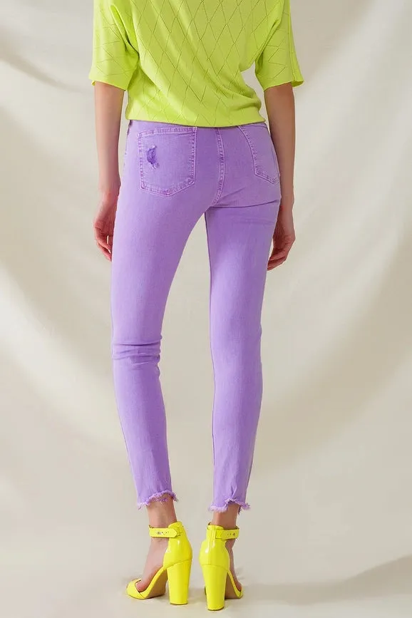 High Waisted Super Skinny Jeans in Purple