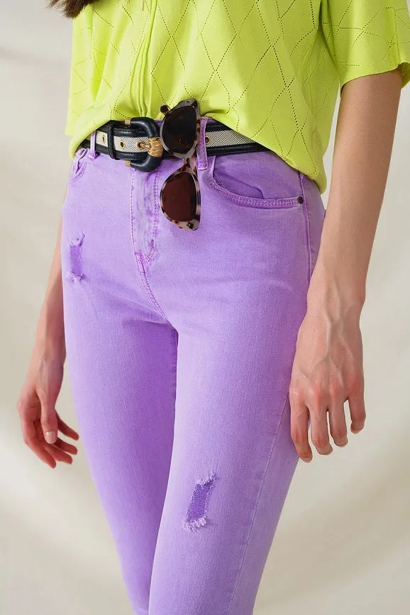 High Waisted Super Skinny Jeans in Purple