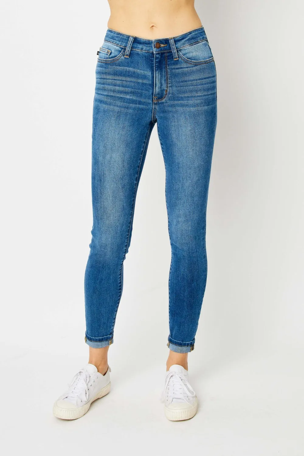 Judy Blue Cuffed Hem Mid Rise Stone Washed Skinny Jeans