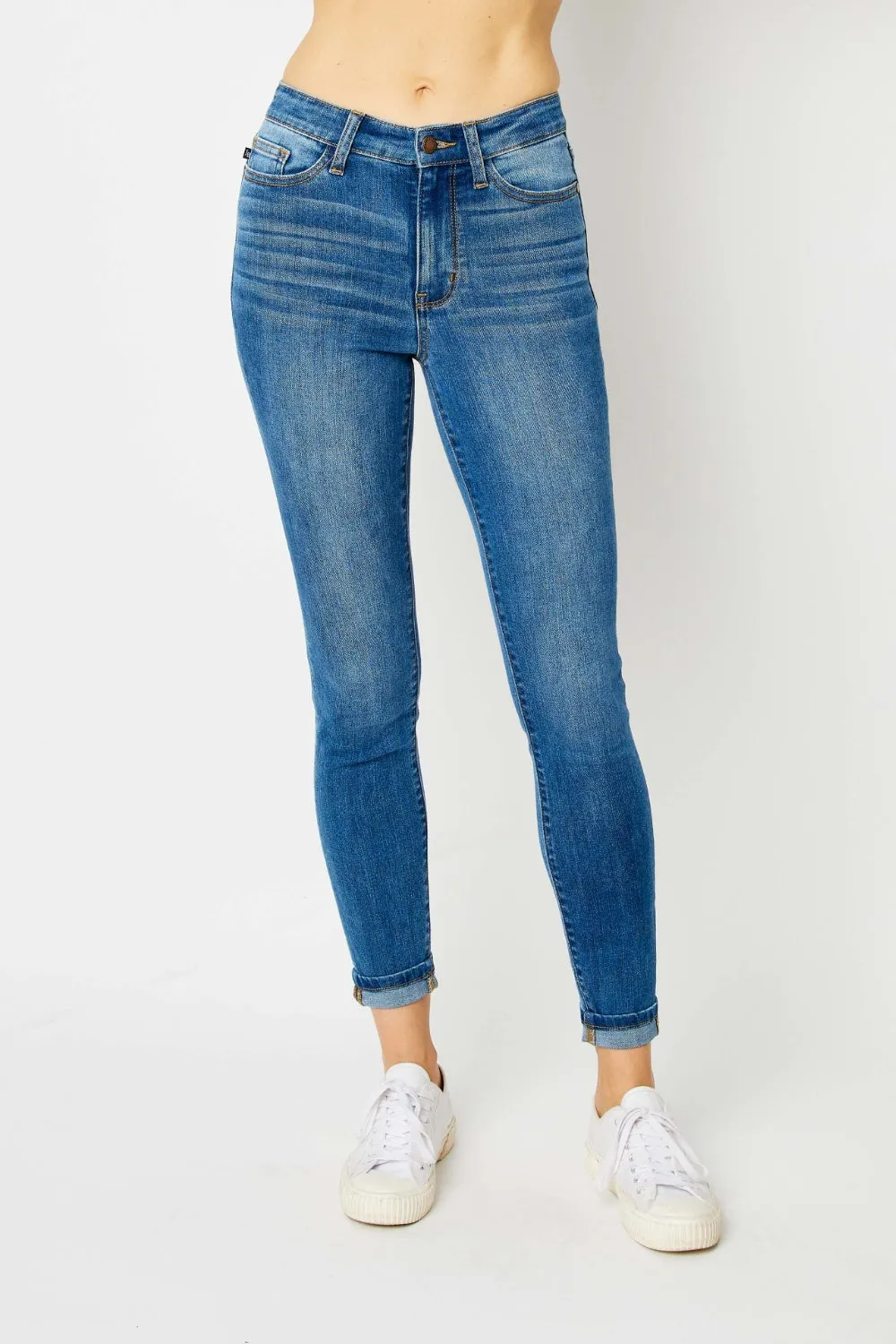Judy Blue Cuffed Hem Mid Rise Stone Washed Skinny Jeans