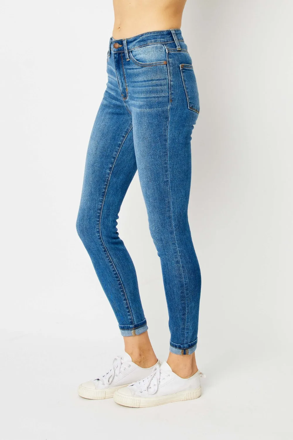 Judy Blue Cuffed Hem Mid Rise Stone Washed Skinny Jeans