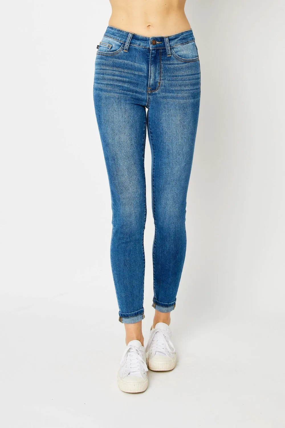 Judy Blue Cuffed Hem Mid Rise Stone Washed Skinny Jeans