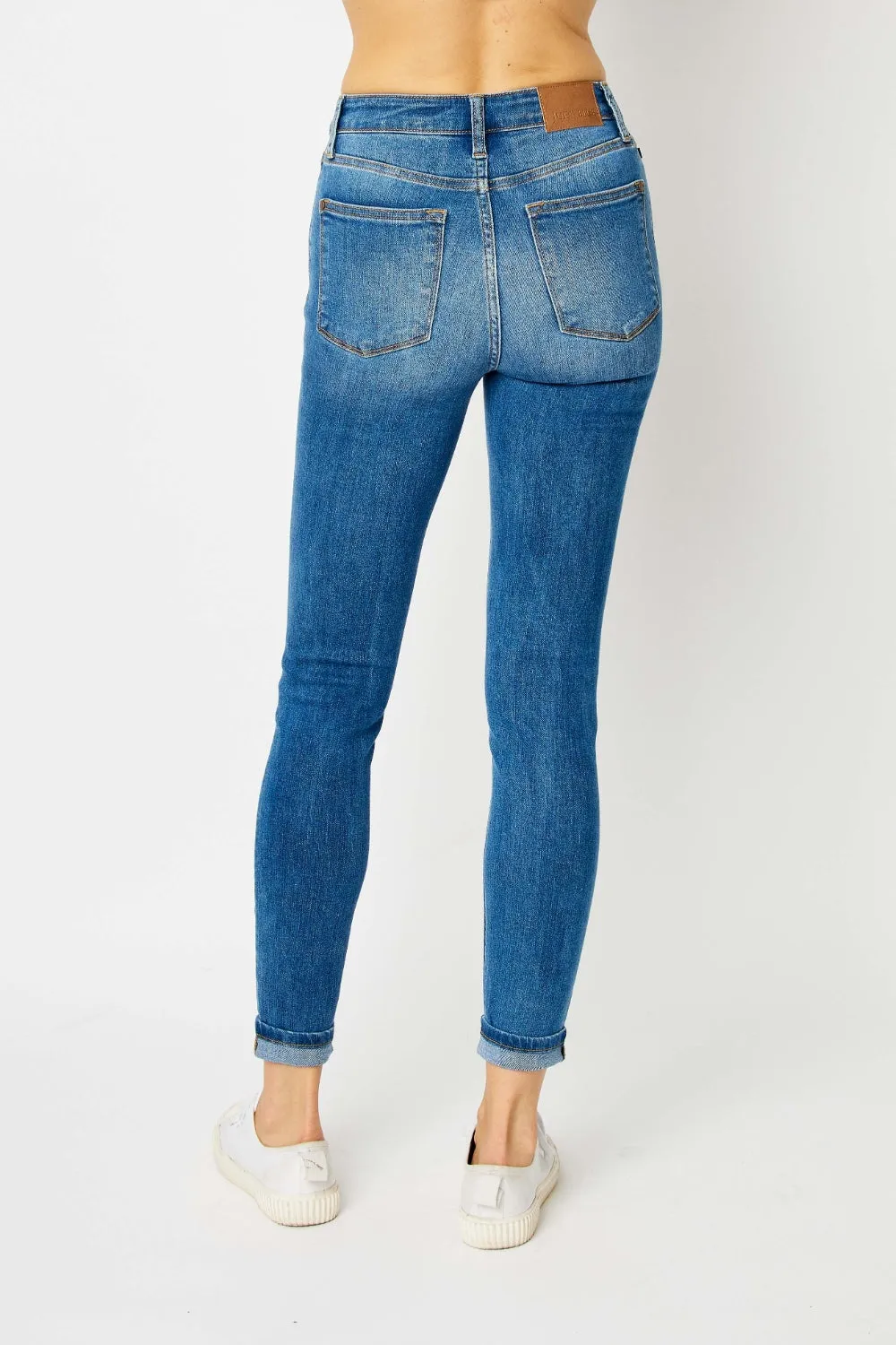 Judy Blue Cuffed Hem Mid Rise Stone Washed Skinny Jeans