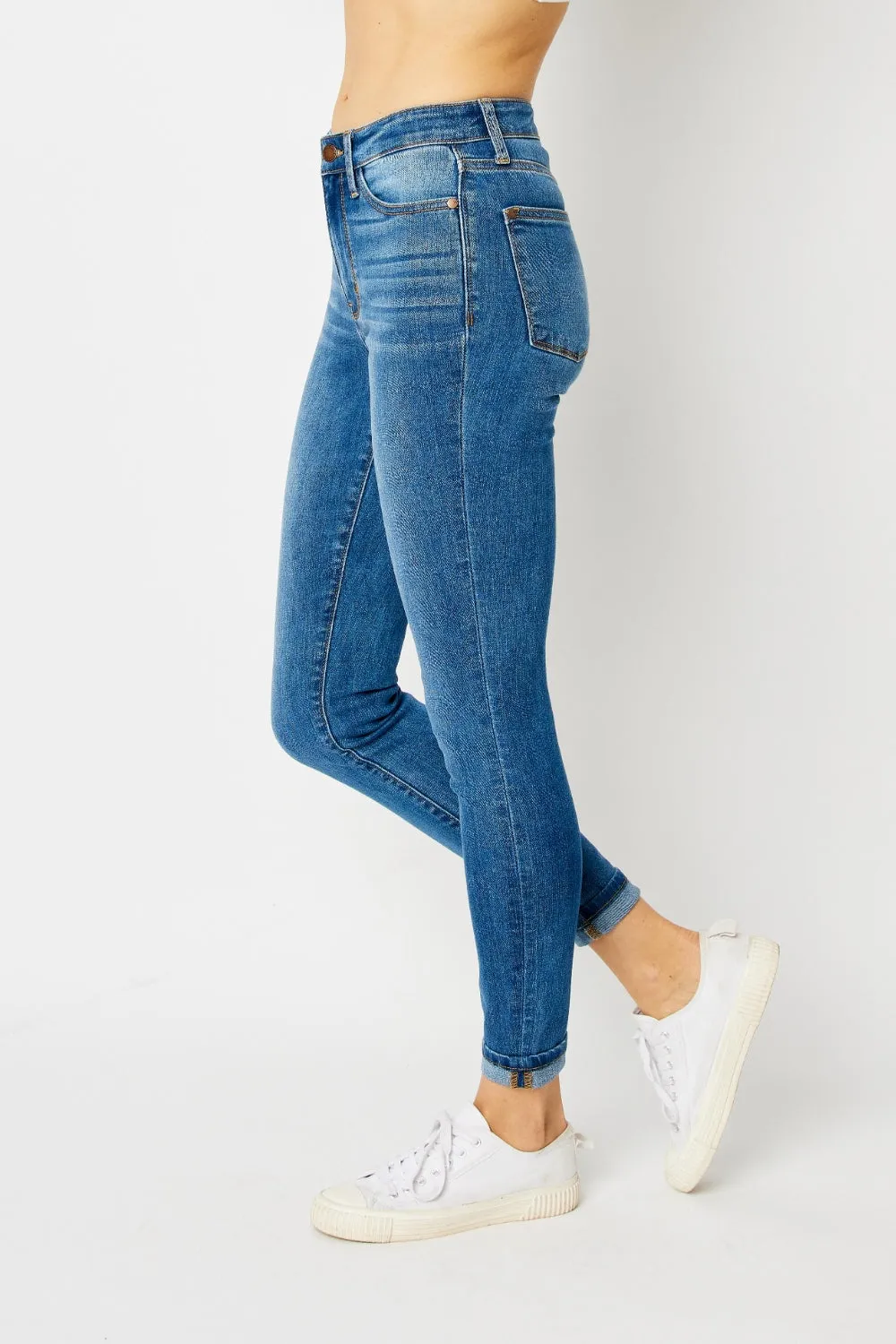 Judy Blue Cuffed Hem Mid Rise Stone Washed Skinny Jeans