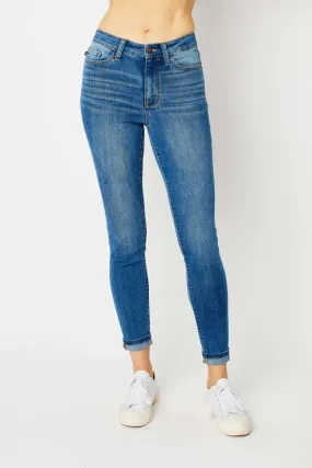 Judy Blue Cuffed Hem Mid Rise Stone Washed Skinny Jeans