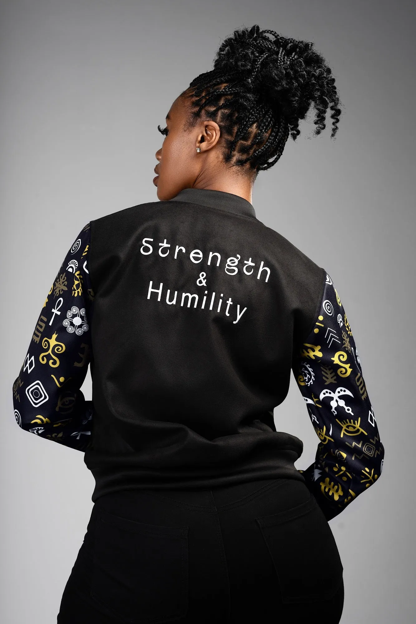 Ladies - Adinkra Varsity Jacket (OLG)