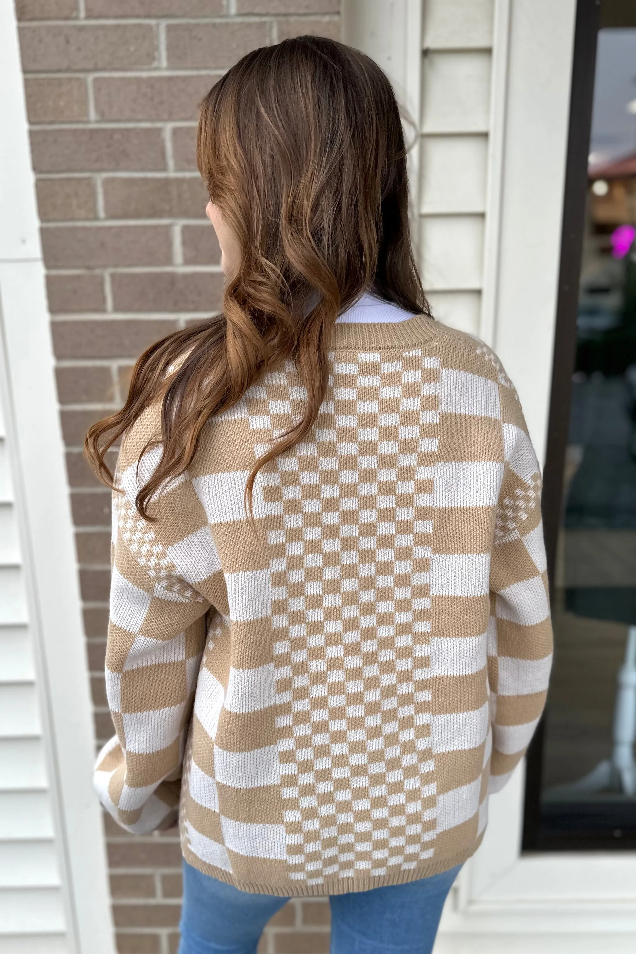 LAYLA Checkered Open Front Cardigan