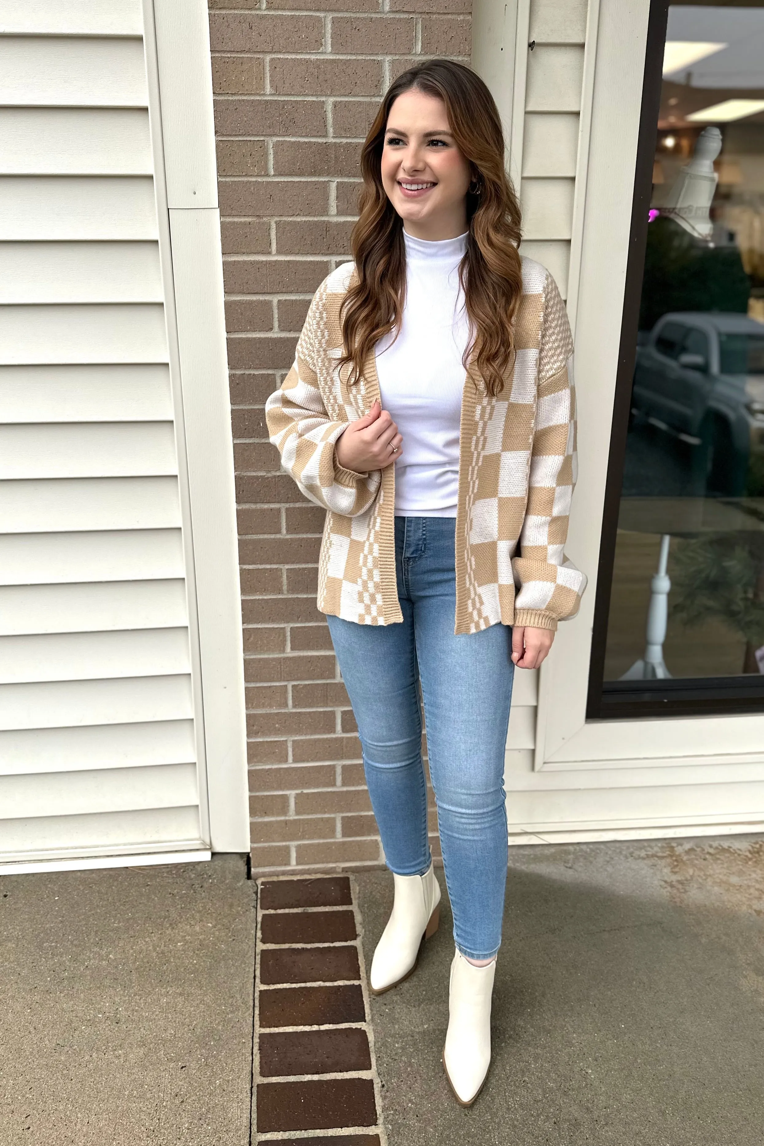 LAYLA Checkered Open Front Cardigan