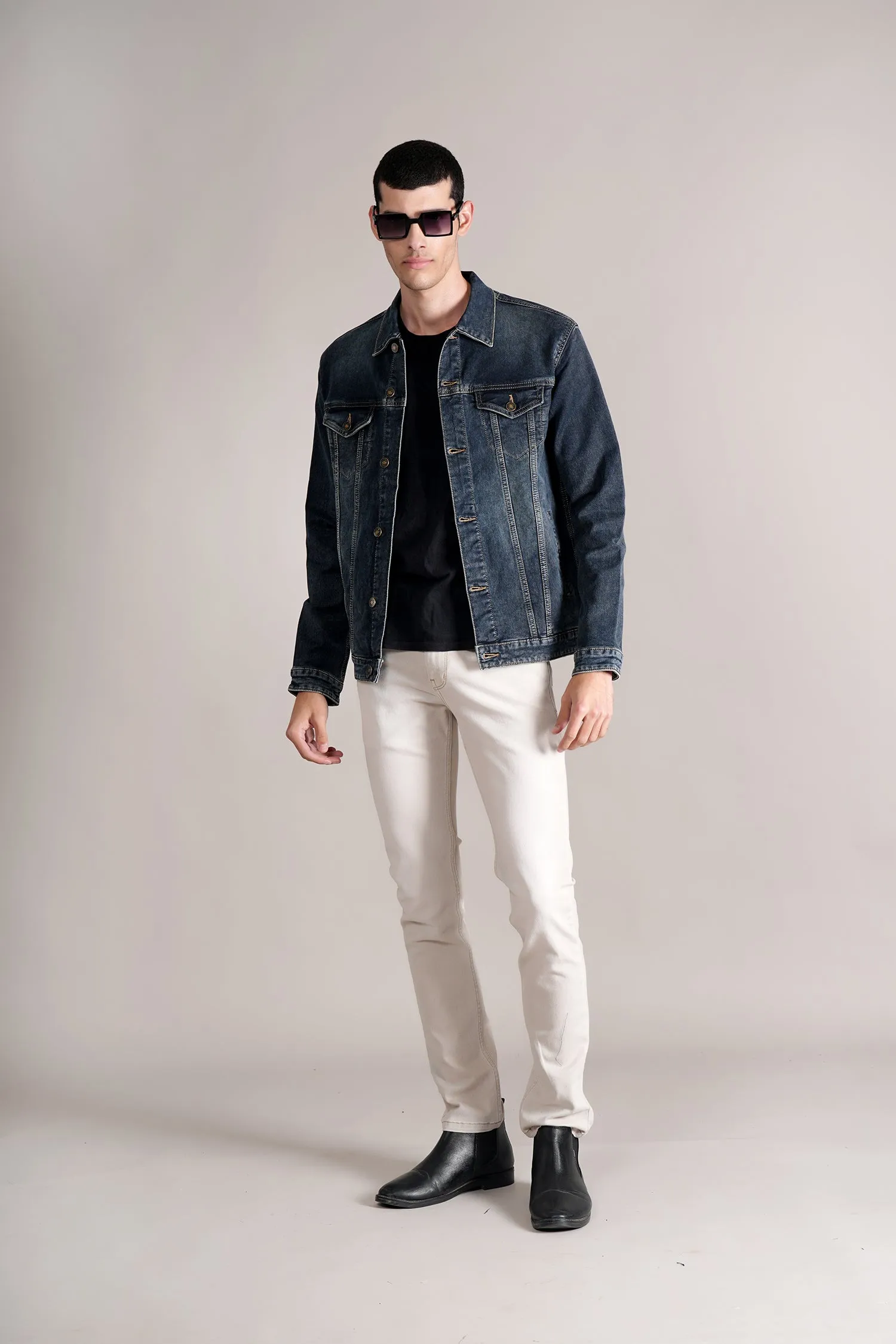 Men's Blue Spread Collar Denim Jacket