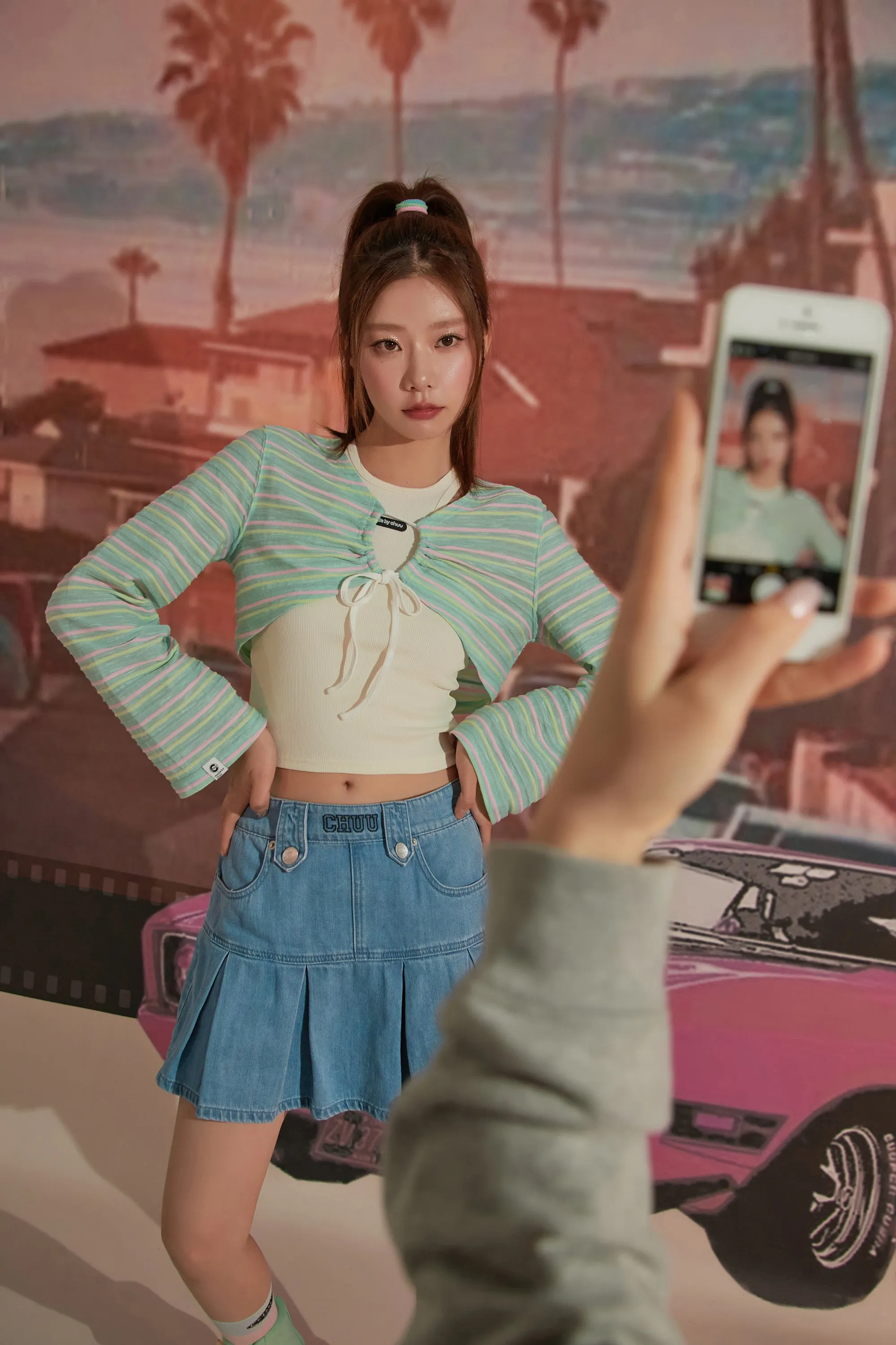 Multi-Color Front Ribbon Striped Bolero Cardigan