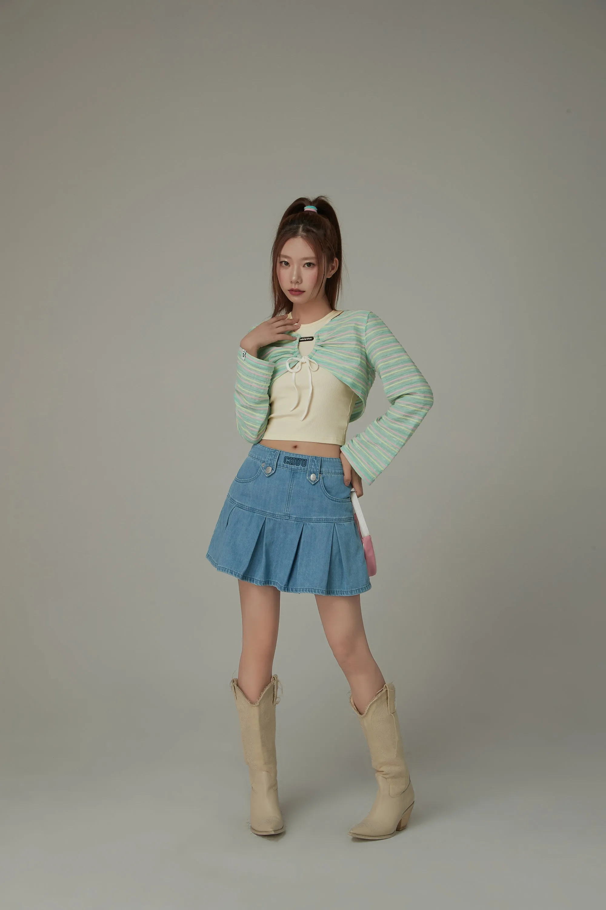 Multi-Color Front Ribbon Striped Bolero Cardigan