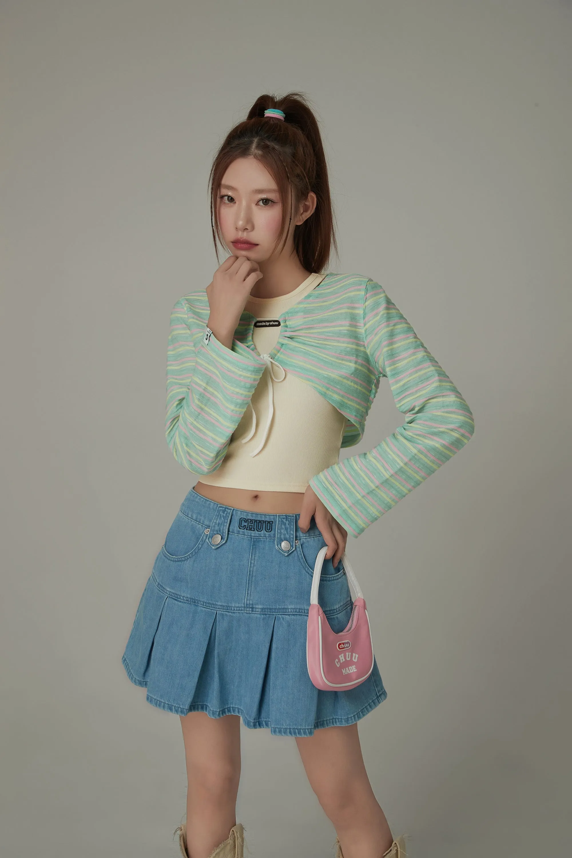 Multi-Color Front Ribbon Striped Bolero Cardigan
