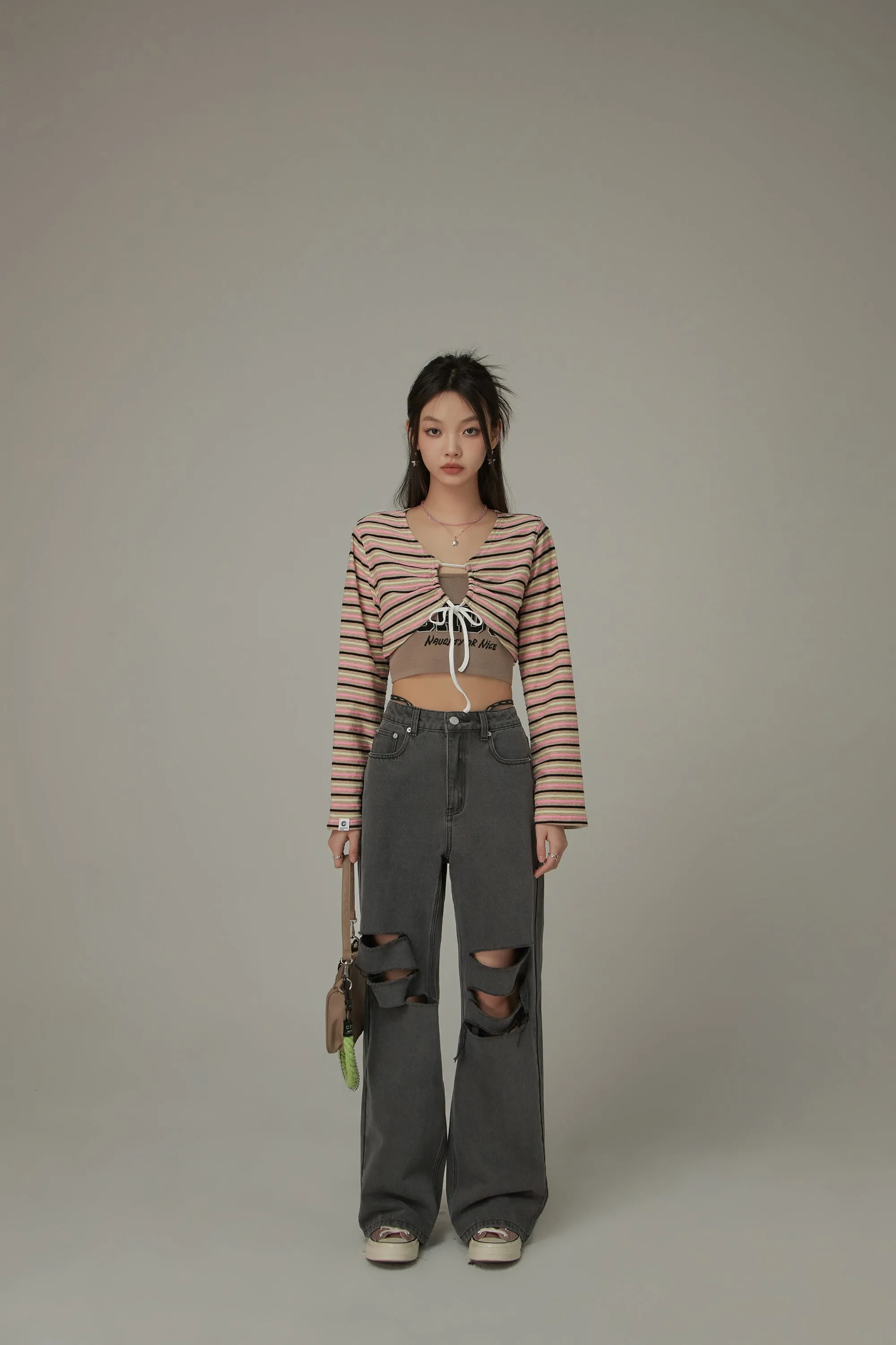 Multi-Color Front Ribbon Striped Bolero Cardigan
