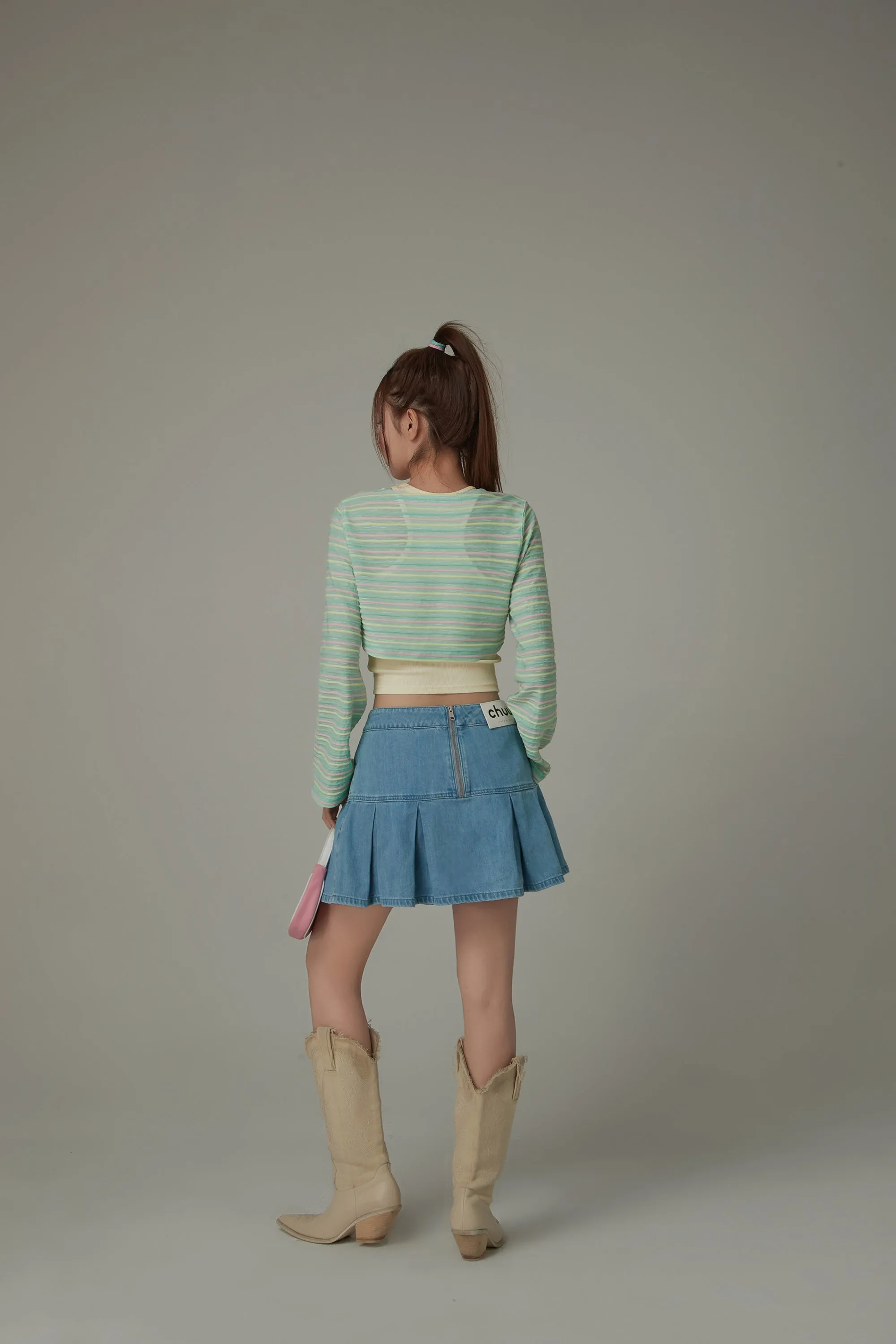 Multi-Color Front Ribbon Striped Bolero Cardigan