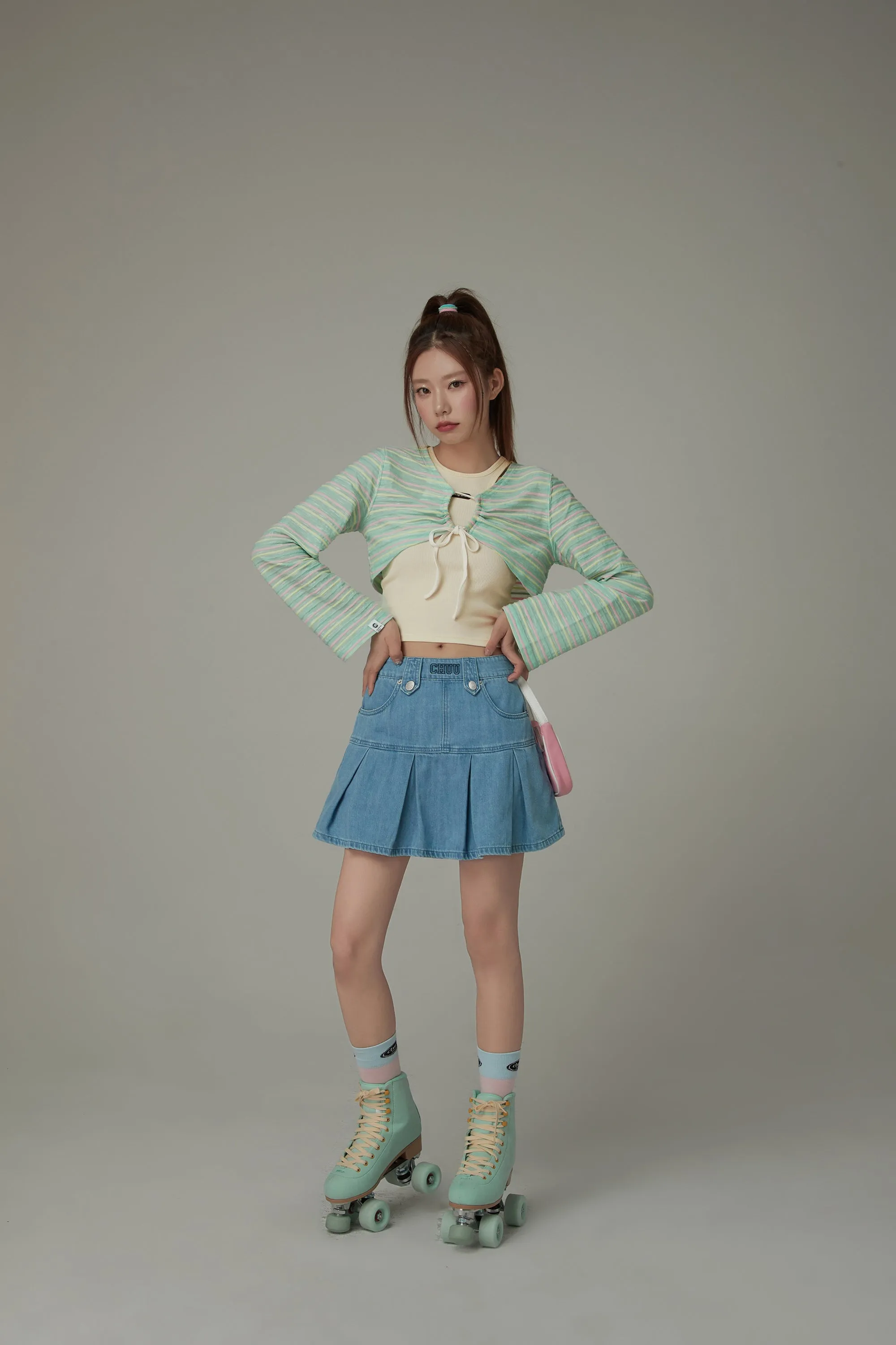 Multi-Color Front Ribbon Striped Bolero Cardigan