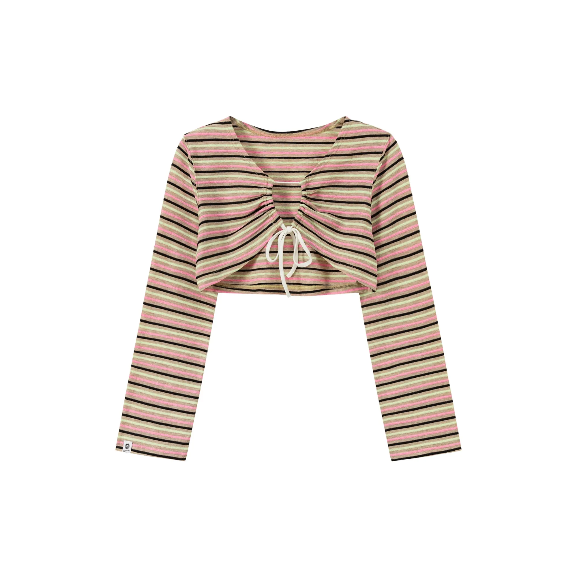 Multi-Color Front Ribbon Striped Bolero Cardigan