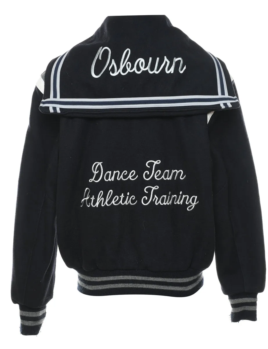 Navy & White Embroidered Athletics Varsity Jacket - M