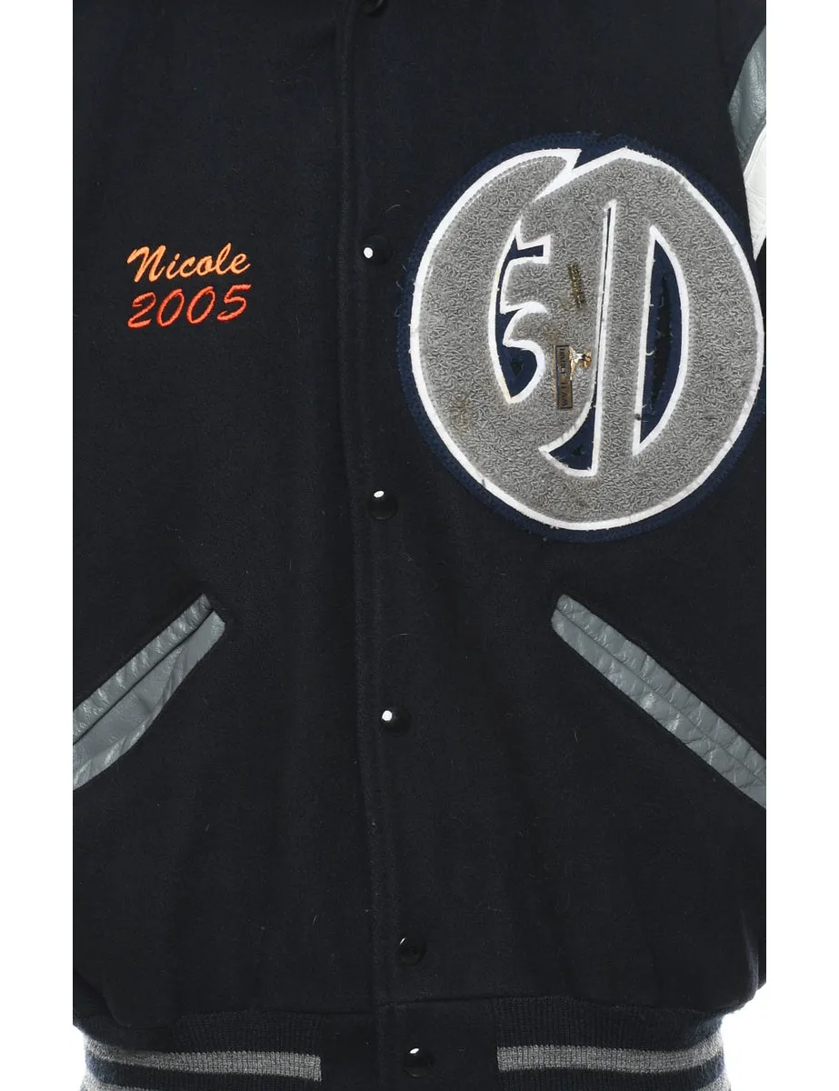 Navy & White Embroidered Athletics Varsity Jacket - M