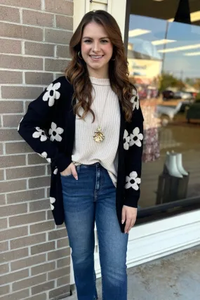 PETAL Open Front Loose Cardigan- Black