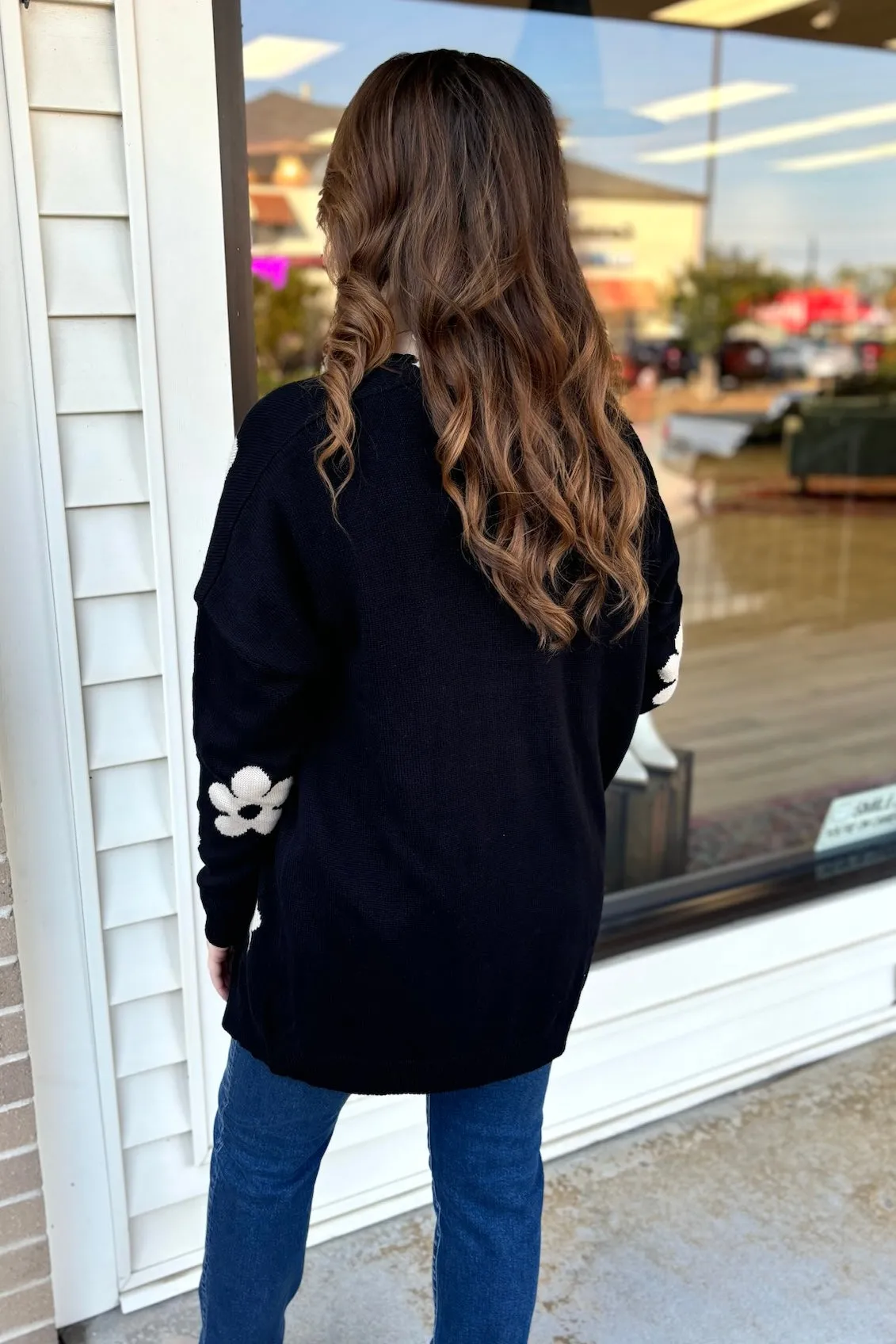 PETAL Open Front Loose Cardigan- Black