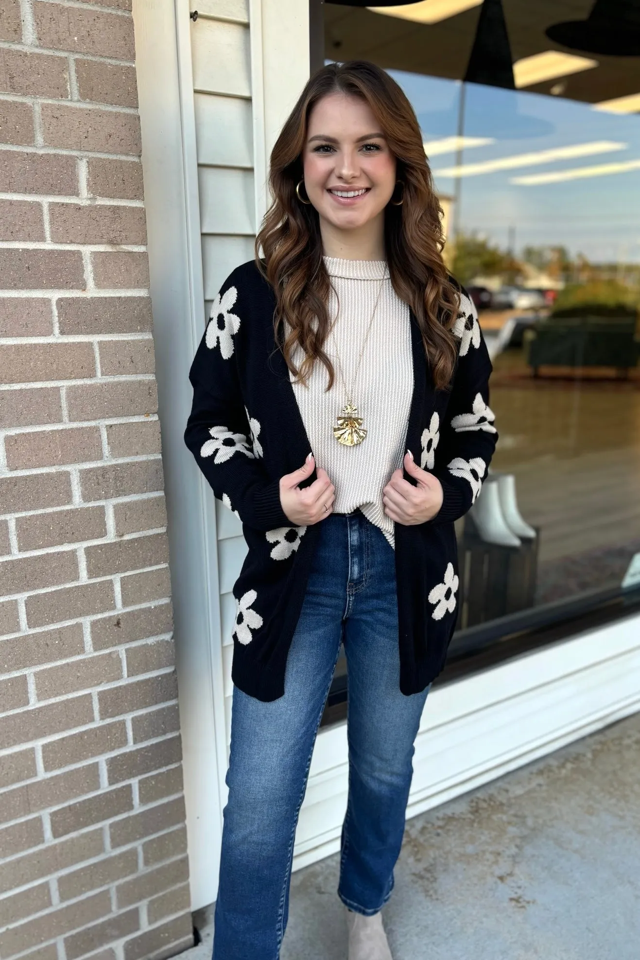 PETAL Open Front Loose Cardigan- Black
