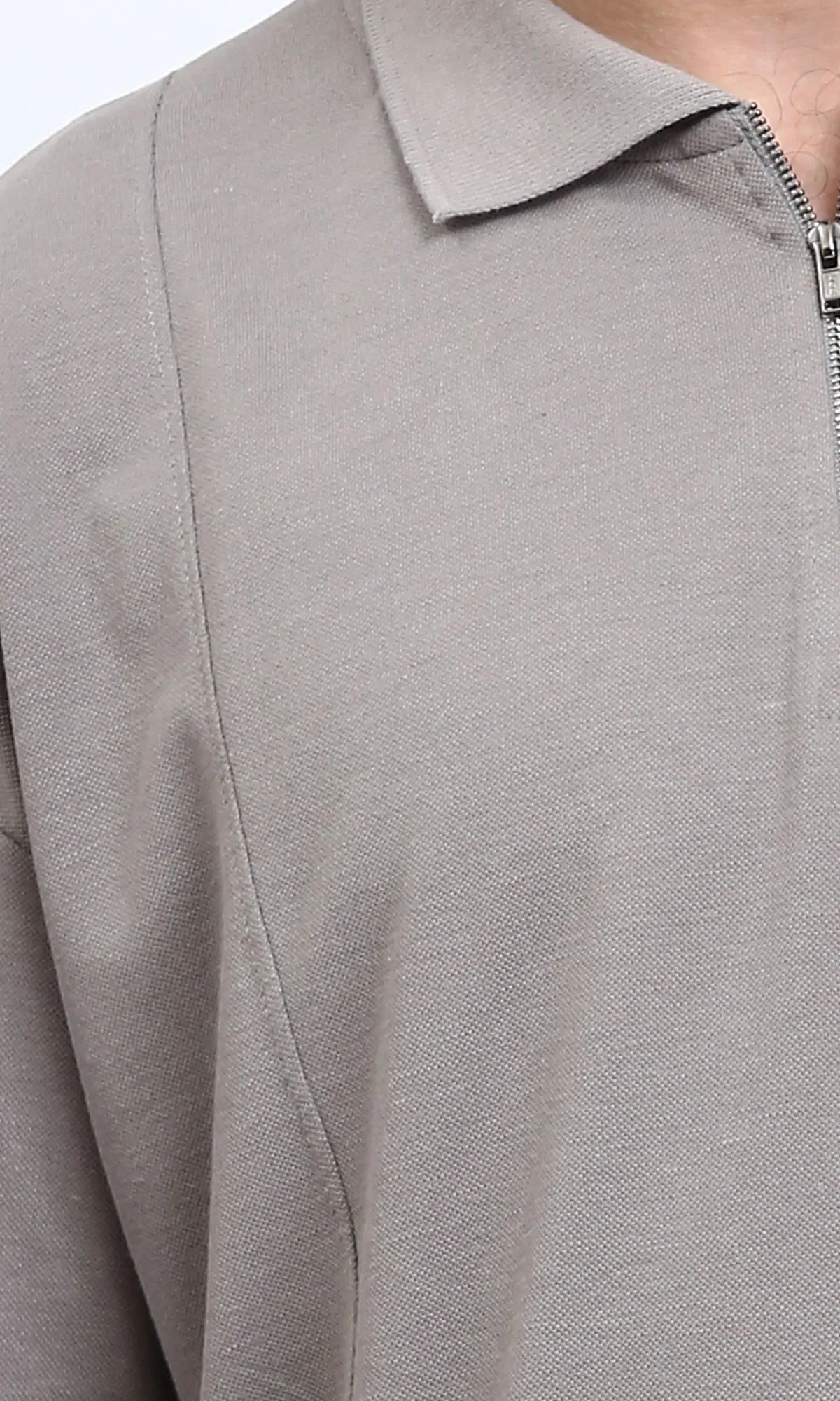 R210628 - Relaxed Fit Zipped Polo Shirt - Taupe