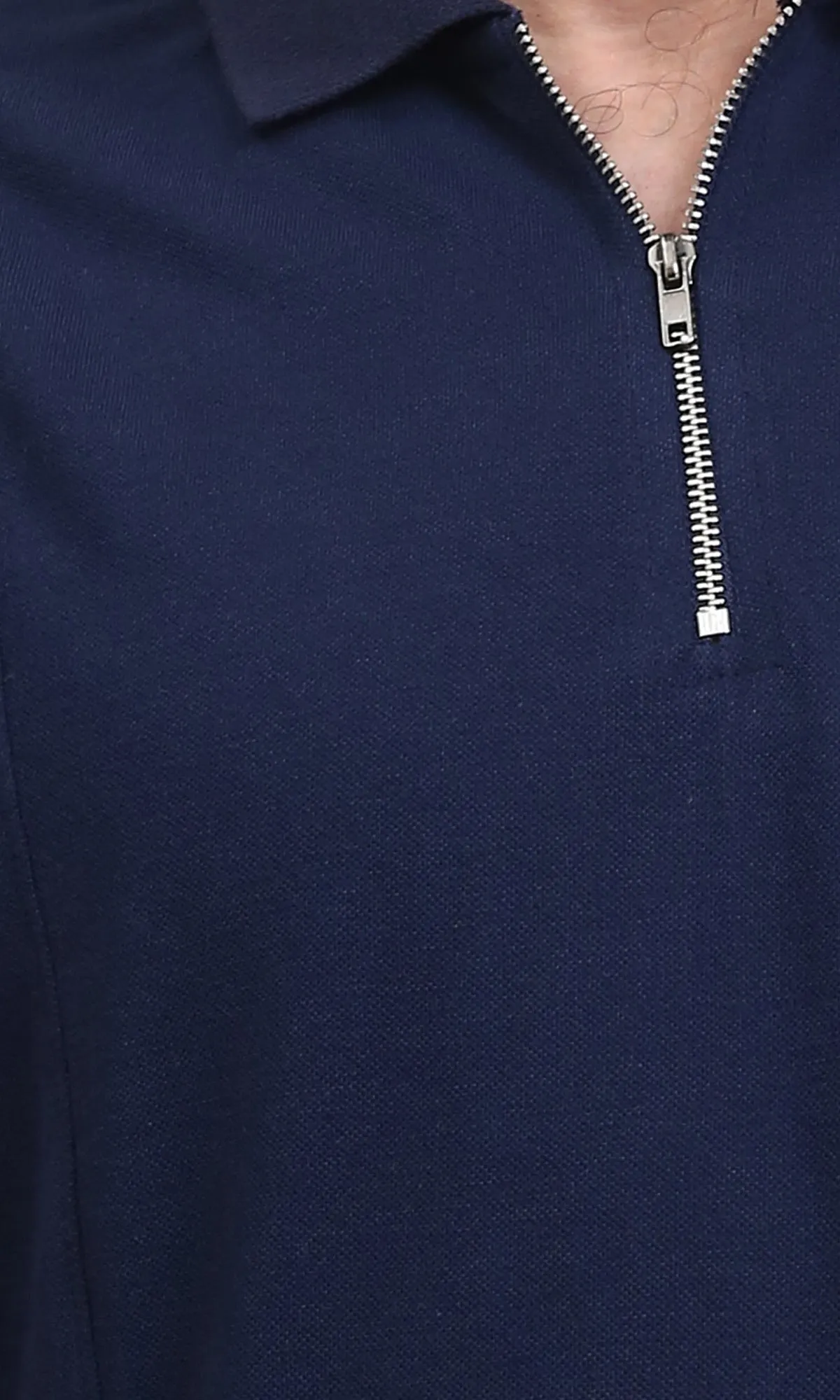 R210629 - Relaxed Fit Zipped Polo Shirt - Navy Blue
