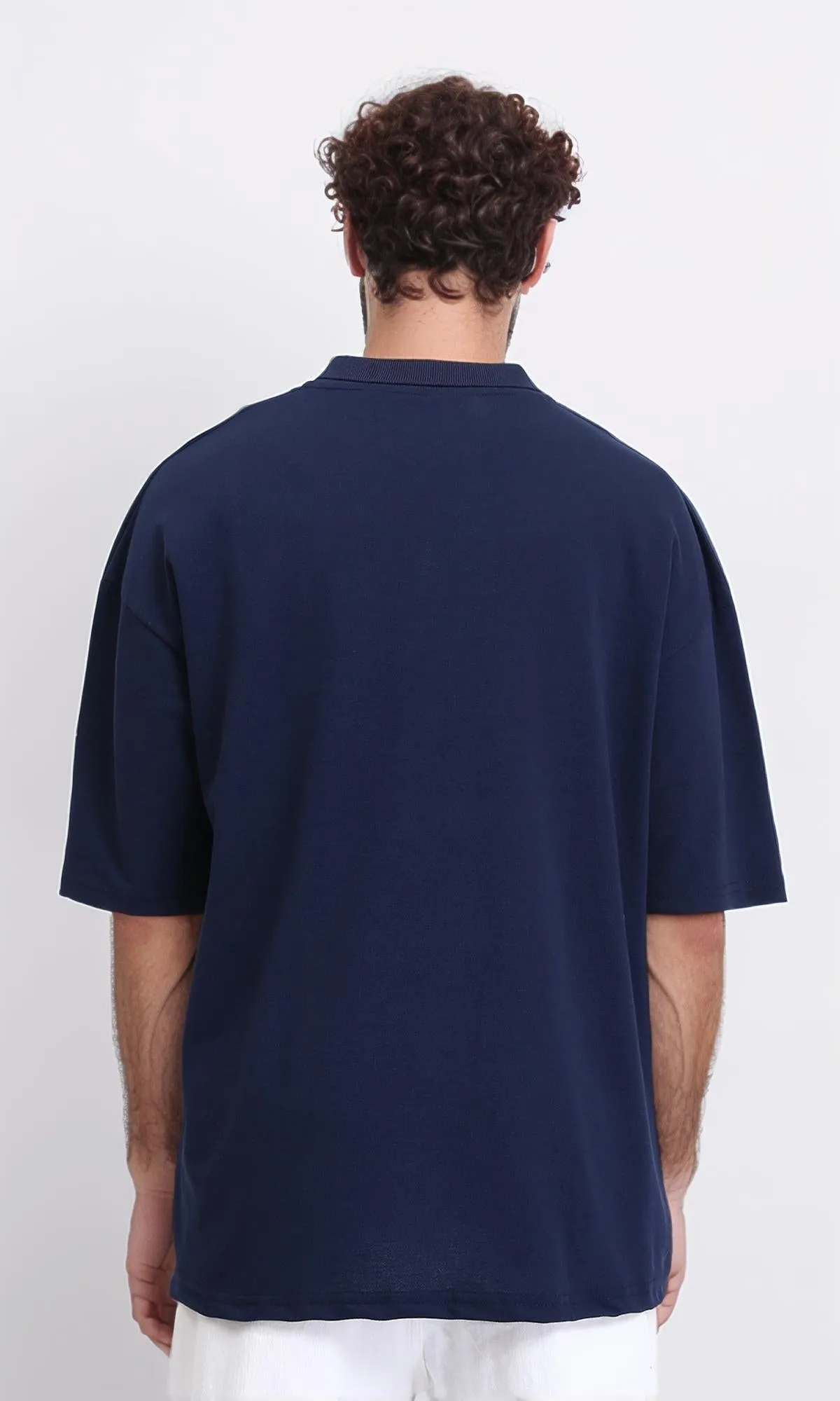 R210629 - Relaxed Fit Zipped Polo Shirt - Navy Blue