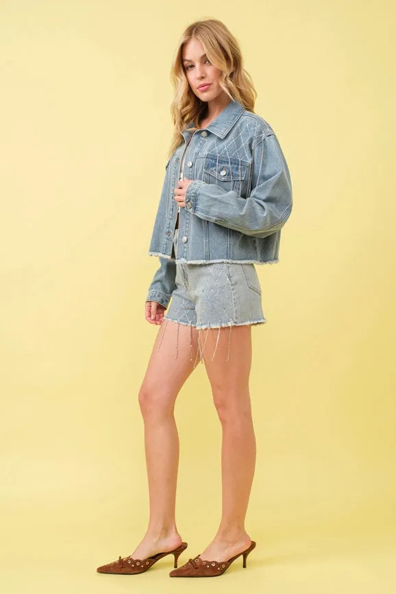 Rhinestone Chain Links Denim Jacket