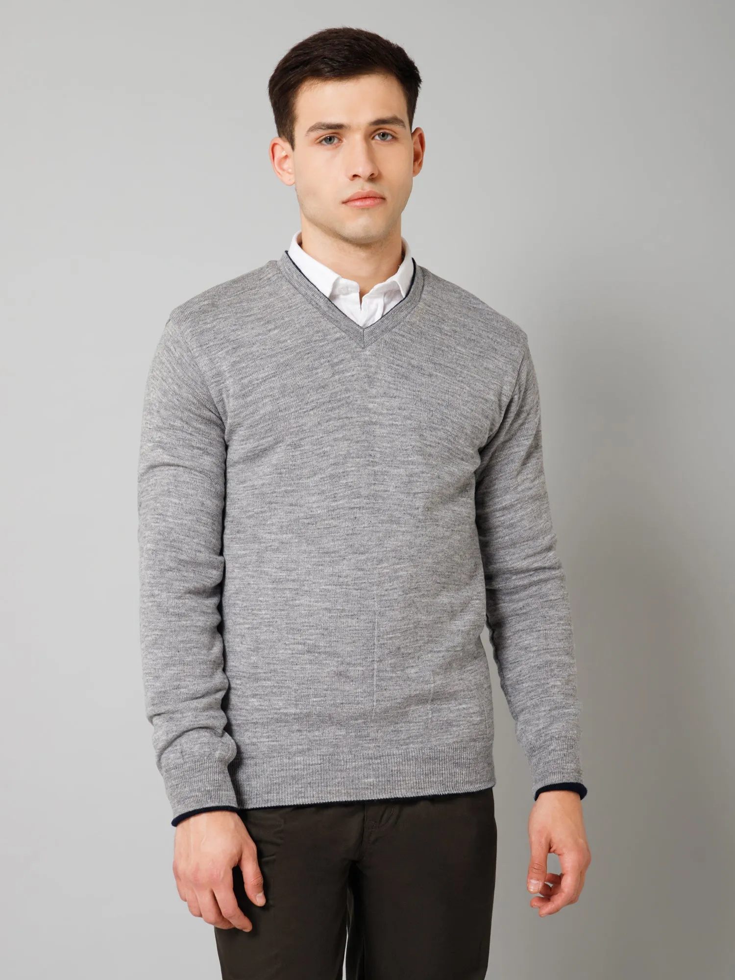 Solid Navy Blue Full Sleeves V Neck Reversible Regular Fit Casual Sweater for Men