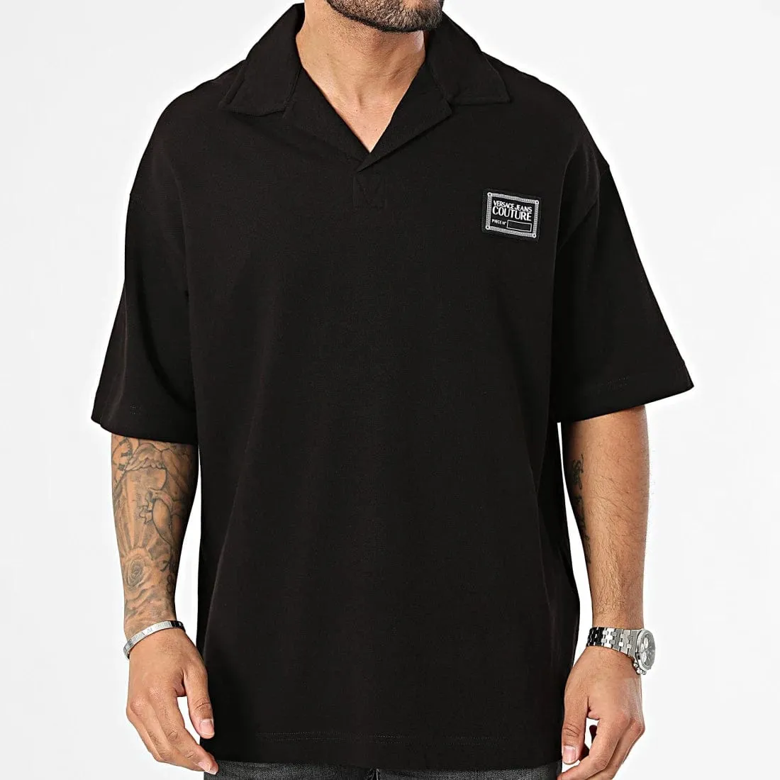 Versace Jeans Couture Black Relaxed Polo – Minimalist  with Signature Patch-